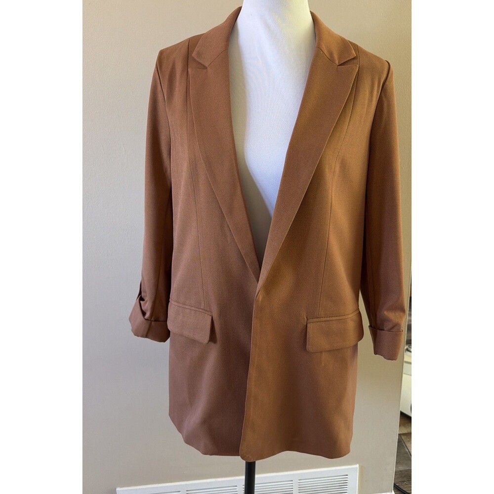 SKIES ARE BLUE Knit Blazer Womens M Brown Stretch Career Suit Jacket NWOT